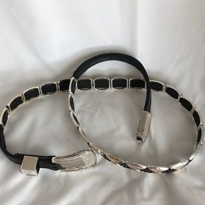 Belt black leather with silver plated accents